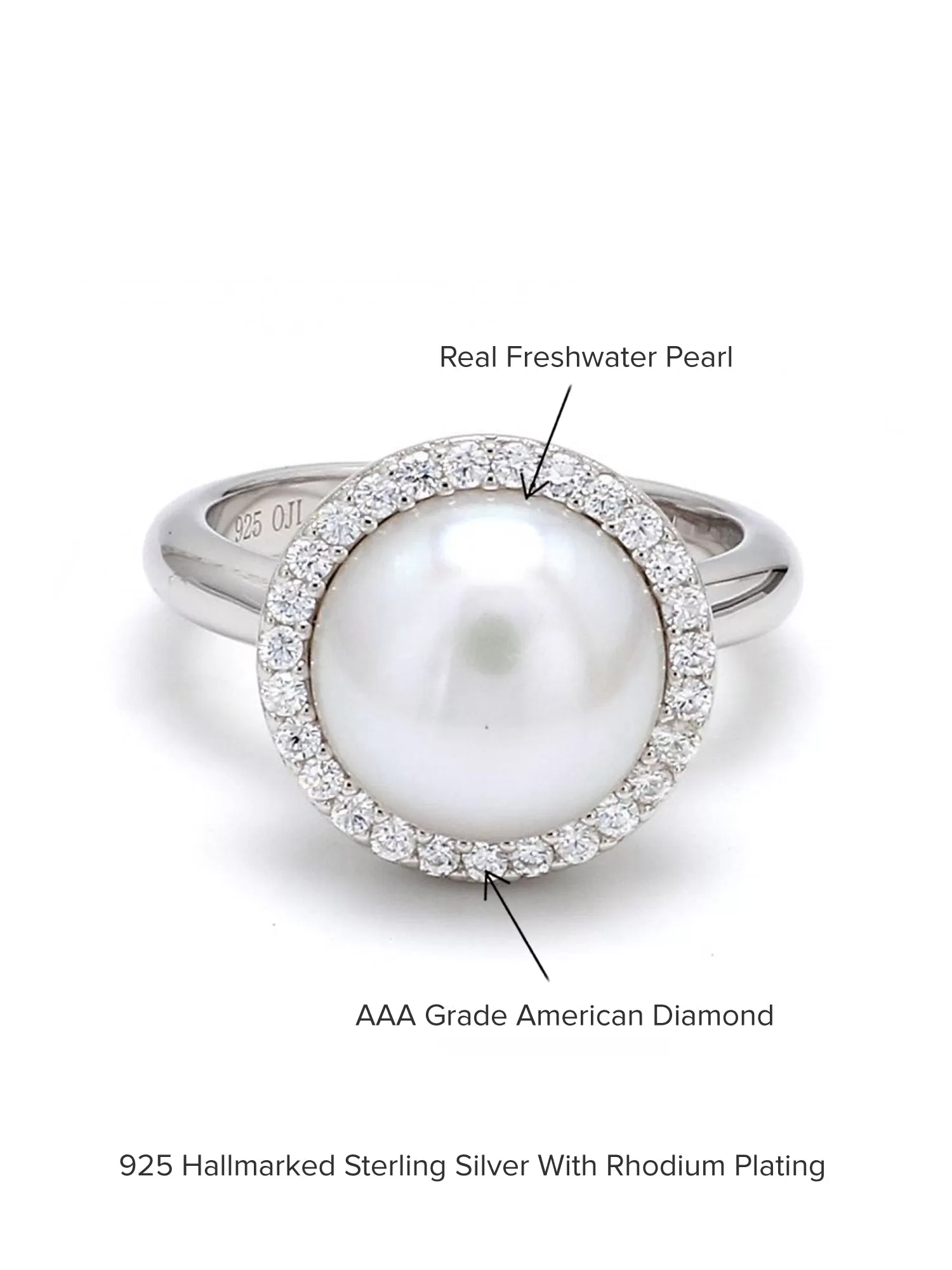 Single Pearl 925 Silver Big Ring For Women