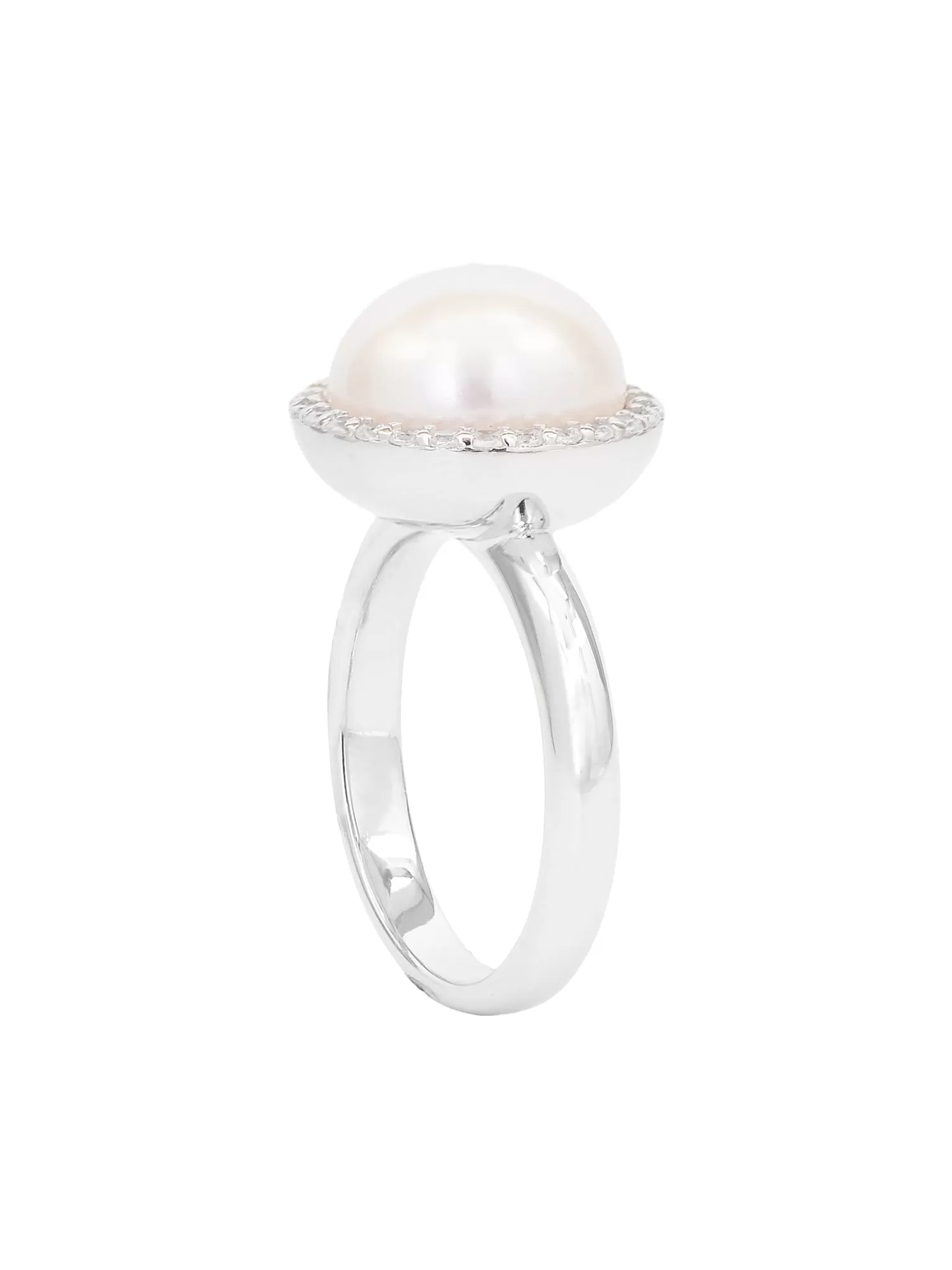 Single Pearl 925 Silver Big Ring For Women