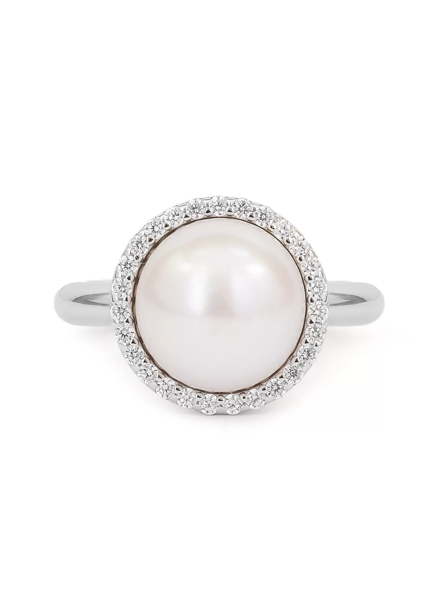 Single Pearl 925 Silver Big Ring For Women