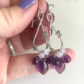 Spring in Your Step artisan floral earrings, amethyst, scorolite opal