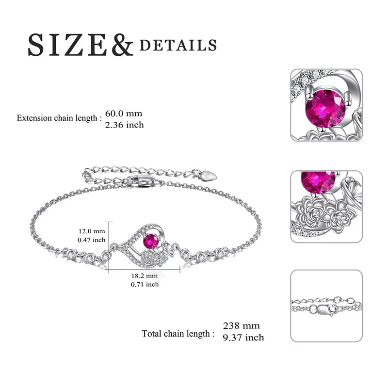 Sterling Silver Birth Month Flower Birthstone Bracelet Anklet Flower Gifts Personalized Heart Floral Jewelry Birthday Gift