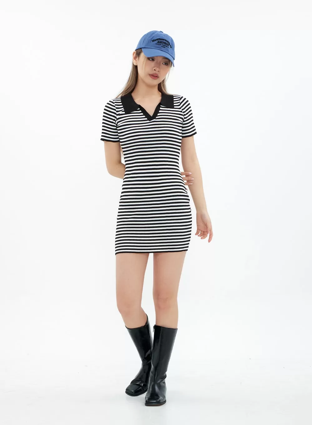 Striped Collared Mini Onepiece Dress CM29