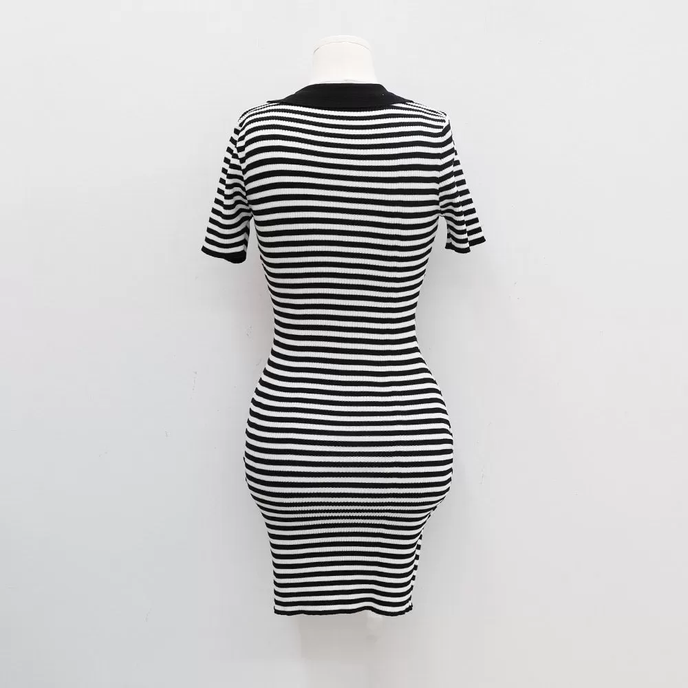 Striped Collared Mini Onepiece Dress CM29