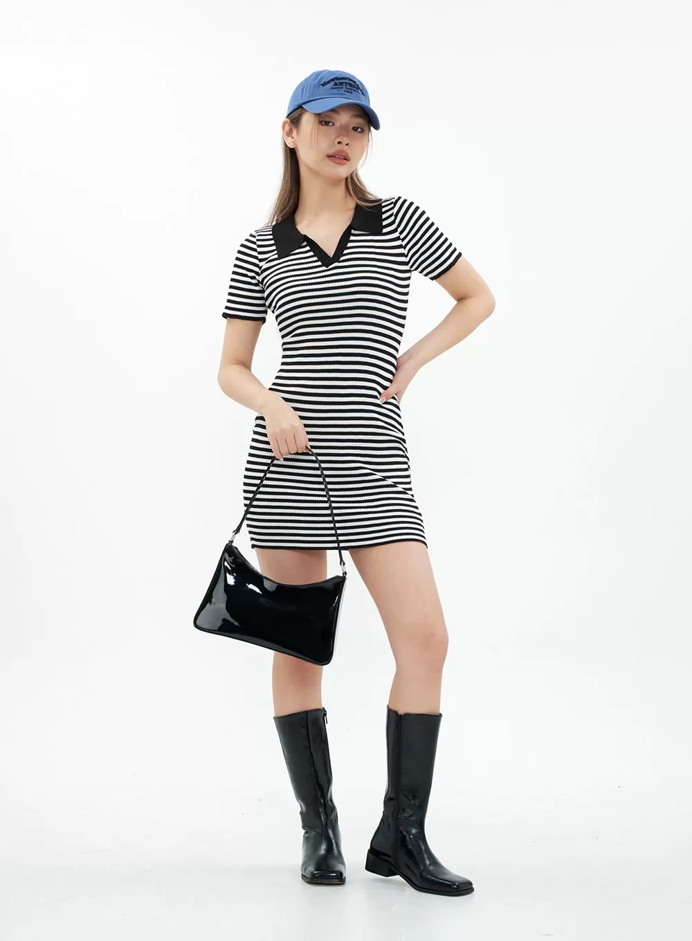 Striped Collared Mini Onepiece Dress CM29