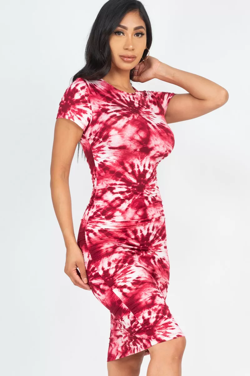 Tie-Dye Ruched Bodycon Dress