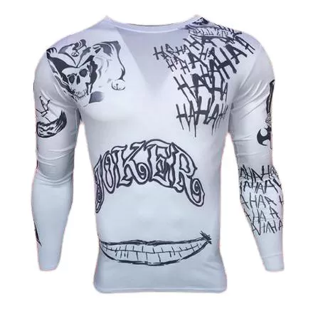 White Joker Tattoo Suicide Squad Compression Long Sleeve Rashguard