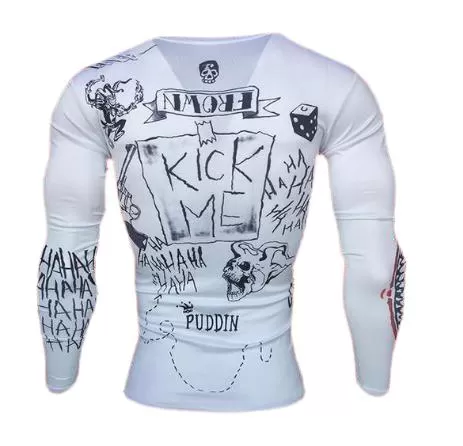 White Joker Tattoo Suicide Squad Compression Long Sleeve Rashguard