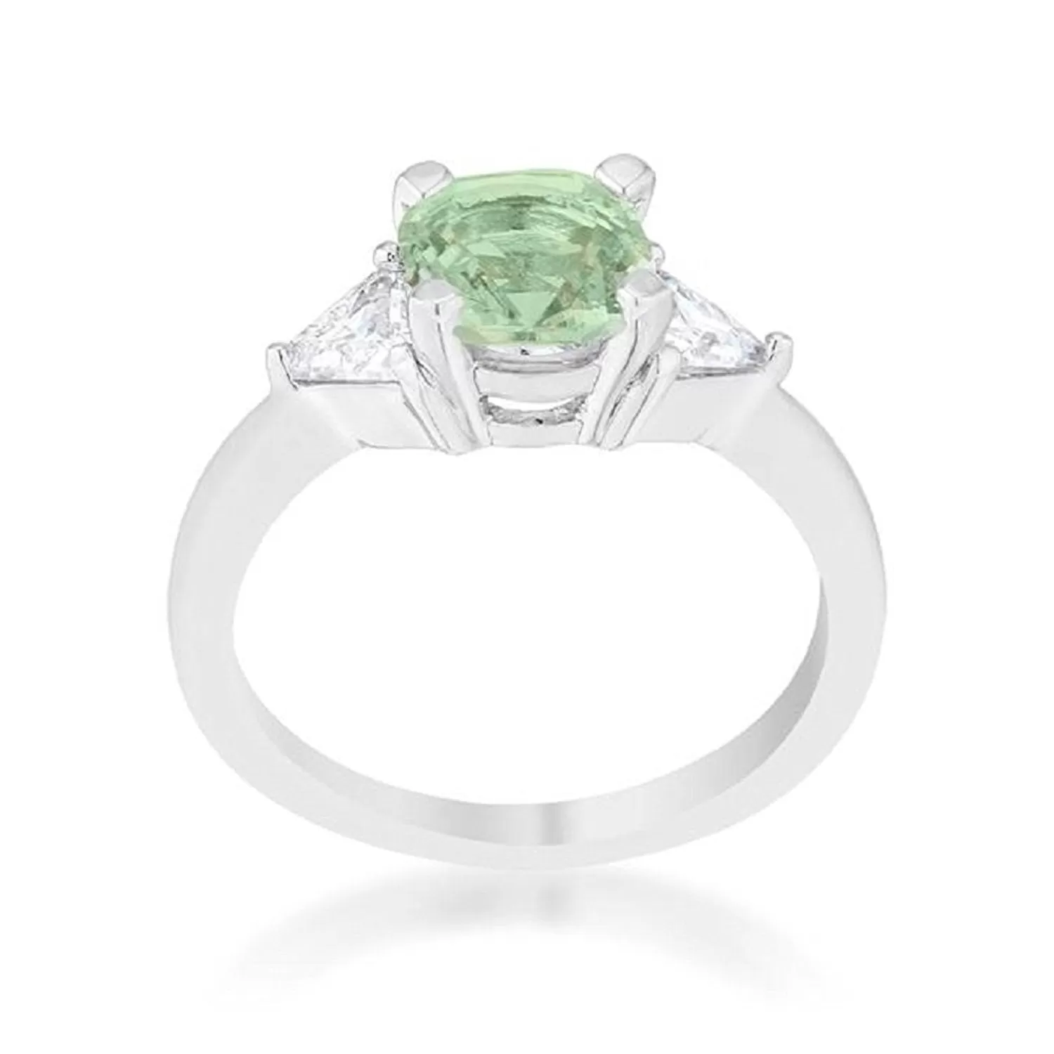 WildKlass 1.8ct Peridot CZ Rhodium Plated Cushion Classic Statement Ring