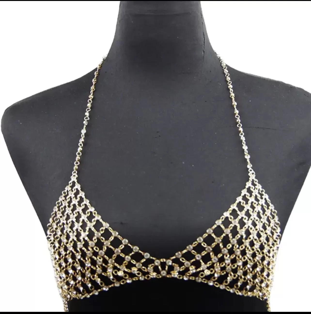 Women Fashion Crystal Waist Chain Rhinestone Body Chain Bikini Top Bra Chain