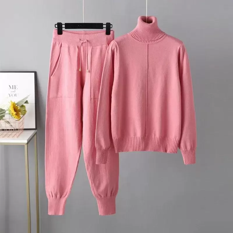 Women Turtleneck Harem Pants Sweater Set