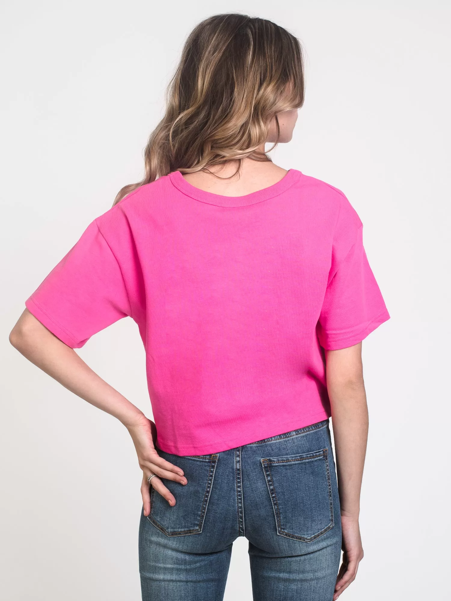 WOMENS CROP HERITAGE SHORT SLEEVE TEE - PINK - CLEARANCE