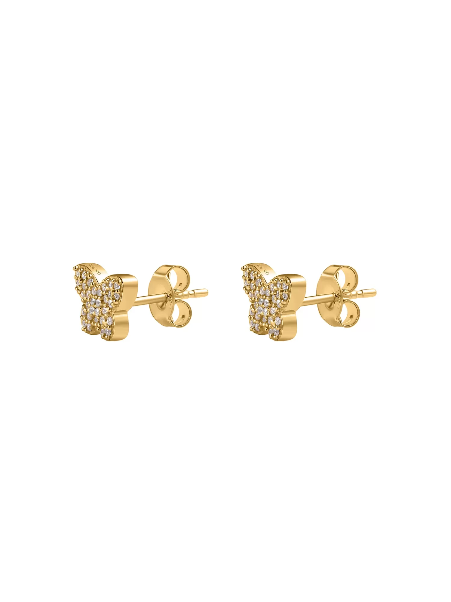 Yellow Gold Plated Silver Butterfly Diamond Look Earrings