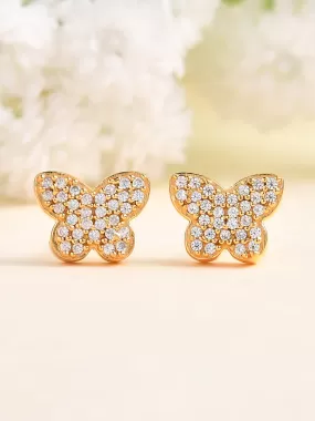 Yellow Gold Plated Silver Butterfly Diamond Look Earrings