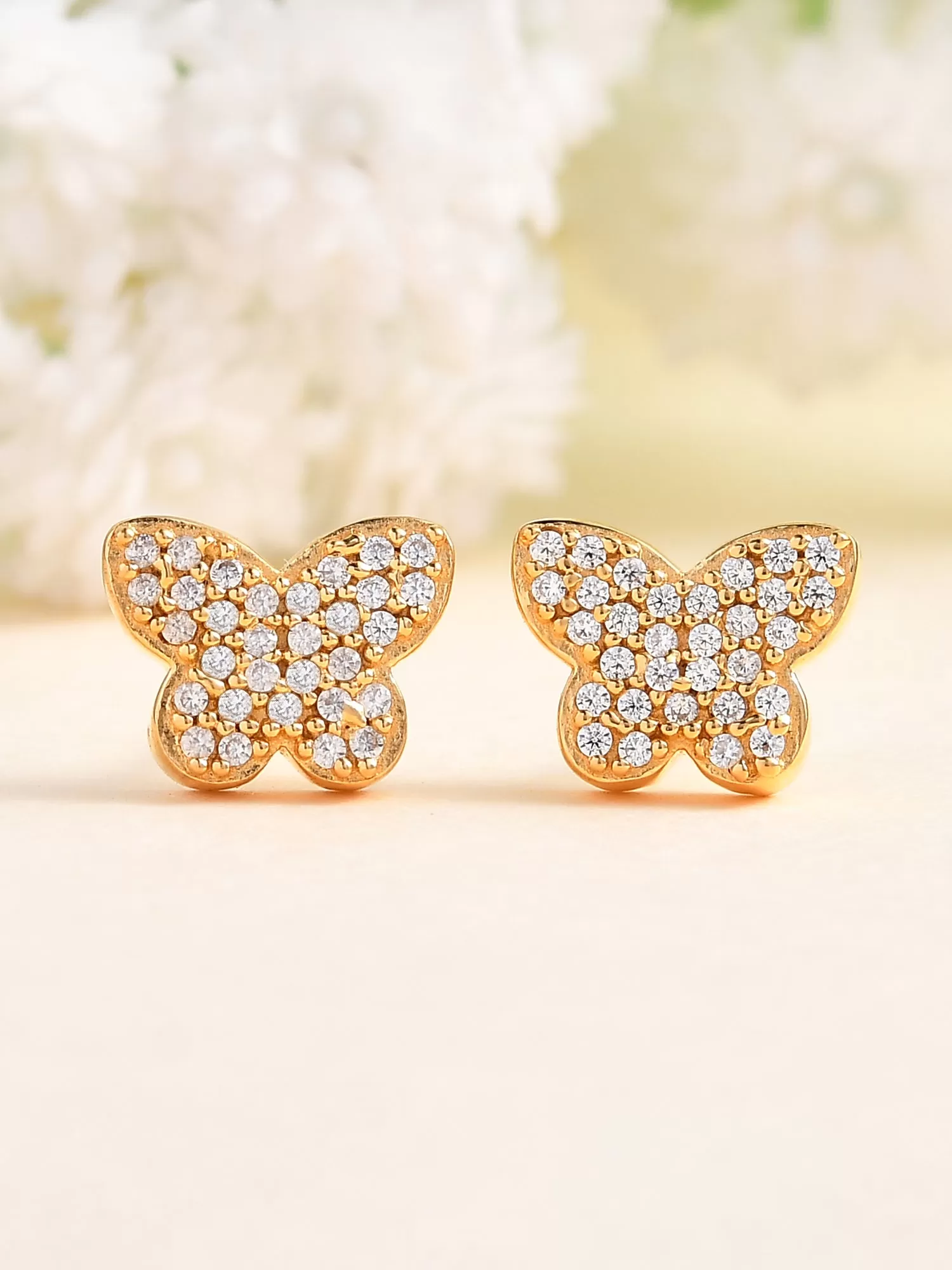 Yellow Gold Plated Silver Butterfly Diamond Look Earrings